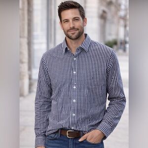 Nautica Men's Long-sleeve Blue/White Checkered Button-down Size Large